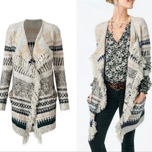 CAbi Sweaters - Cabi #3701 Shetland Fringe Open Front Cardigan Southwest Aztec Size Small